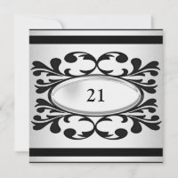 Elegant Black Floral Light Silver 21st Birthday