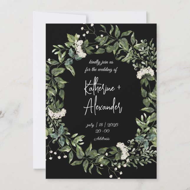 Elegant Black floral Lily wedding Invitation (Front)