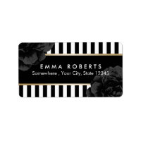 Elegant Black Floral Modern Black & White Stripes