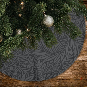 Elegant Black Floral Pattern Brushed Polyester Tree Skirt