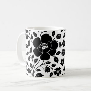 Elegant Black Floral Pattern Coffee Mug