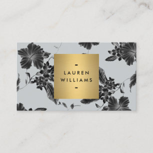 Elegant Black Floral Pattern on Slate Grey Business Card