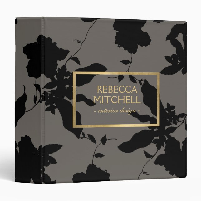 Elegant Black Floral Pattern Personalized Binder (Front/Spine)