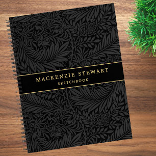 Elegant Black Floral Pattern Sketchbook Notebook