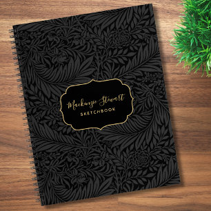 Elegant Black Floral Pattern Sketchbook Notebook