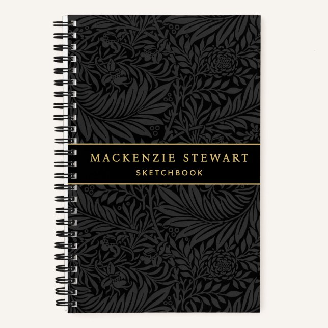 Elegant Black Floral Pattern Sketchbook Notebook (Front)