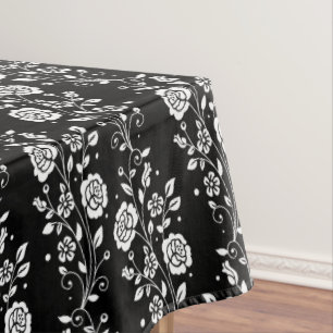 Elegant Black Floral Pattern Tablecloth
