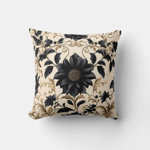 Elegant Black Floral Pattern Throw Pillow
