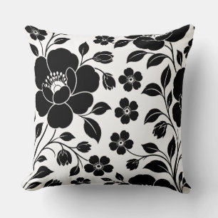 Elegant Black Floral Pattern Throw Pillow