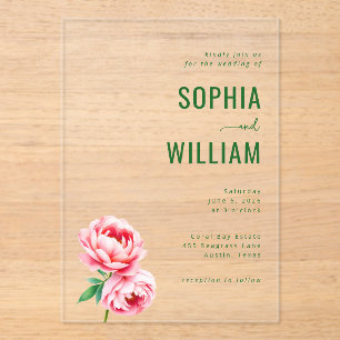 Elegant Black Floral Peonies Acrylic Invitations