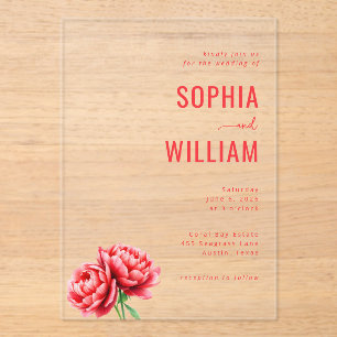 Elegant Black Floral Peonies Acrylic Invitations