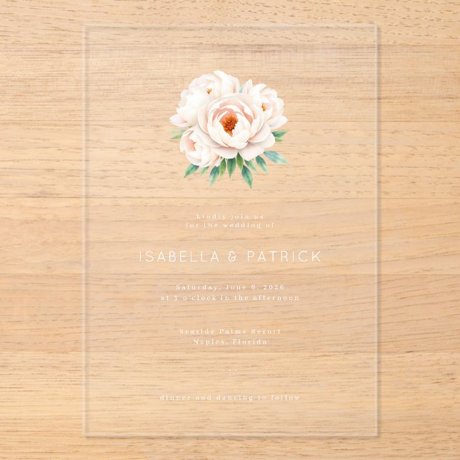 Elegant Black Floral Peonies Acrylic Invitations (Front)