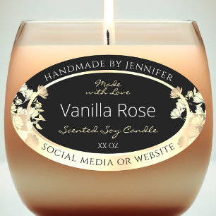 Elegant Black Floral Product Packaging Labels Gold