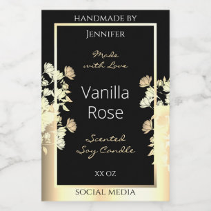 Elegant Black Floral Product Packaging Labels Gold