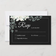 Elegant Black Floral RSVP Card with White Lily