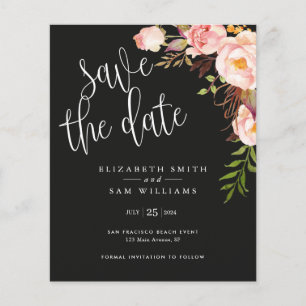 Elegant Black Floral Save the Date Budget Flyer