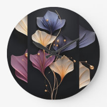  Elegant Black Floral Wall Clock |Minimal Flower 