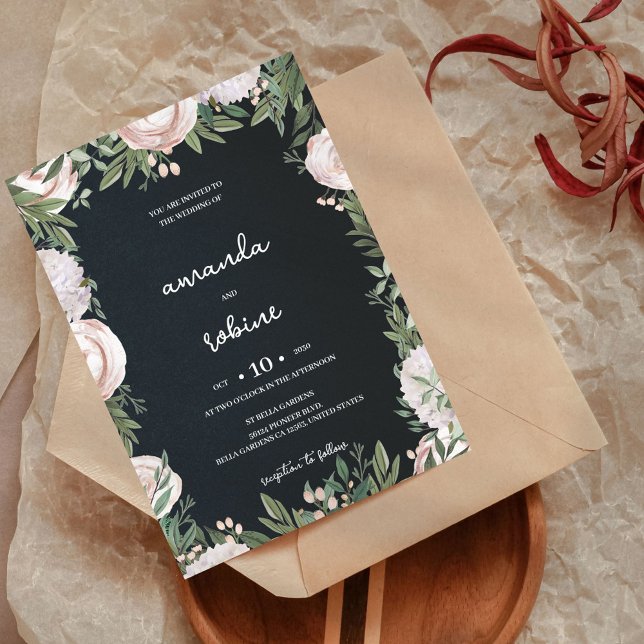 Elegant Black Floral Wedding Invitation (Creator Uploaded)