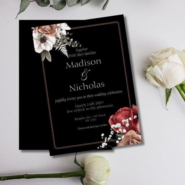 Elegant Black Floral Wedding invitation (Elegant black floral Wedding Invite)