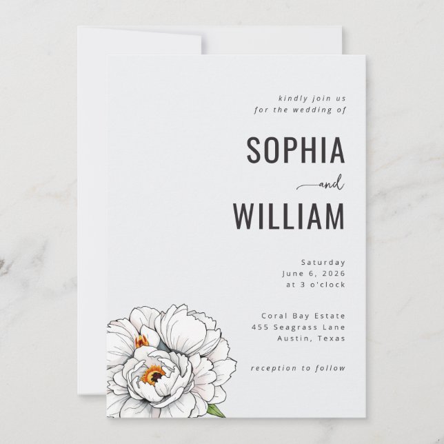 Elegant Black Floral Wedding Invitation (Front)