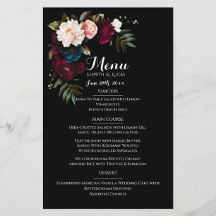 Elegant Black Floral Wedding Menu Template
