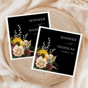  Elegant Black Floral Wedding Napkin