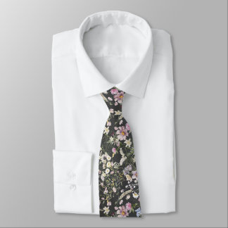Elegant Black Floral Wedding Necktie