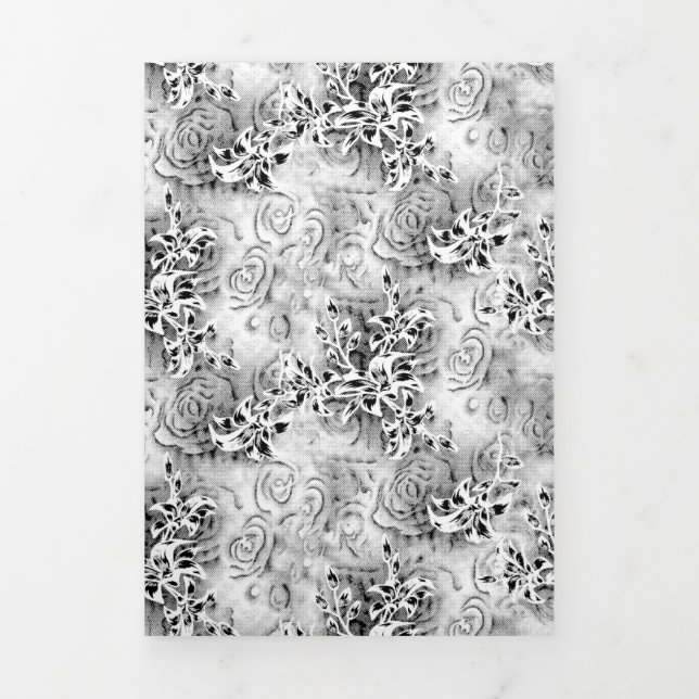 Elegant Black Floral Wedding Program Tri-Fold Programme (Cover)