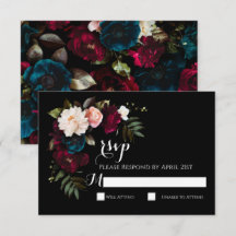 Elegant Black Floral Wedding RSVP Response Card