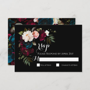 Elegant Black Floral Wedding RSVP Response Card