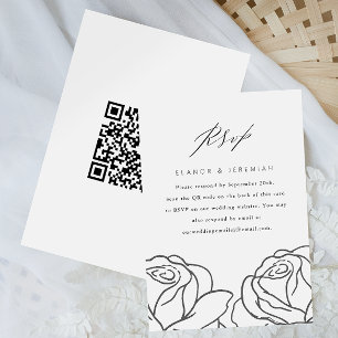 Elegant Black Floral Wedding RSVP with QR Code Card
