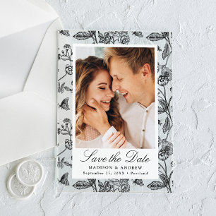 Elegant Black Floral Wedding Save the Date Acrylic Invitations