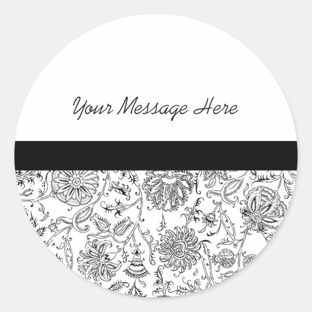 Elegant Black Floral Wedding Stickers (Front)
