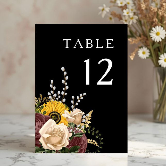  Elegant Black Floral Wedding Table Number (Elegant Black Floral Wedding Table Number)