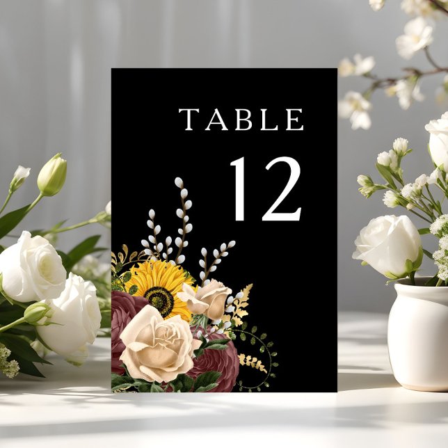  Elegant Black Floral Wedding Table Number (Elegant Black Floral Wedding Table Number)