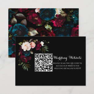 Elegant Black Floral Wedding Website QR Code Enclosure Card