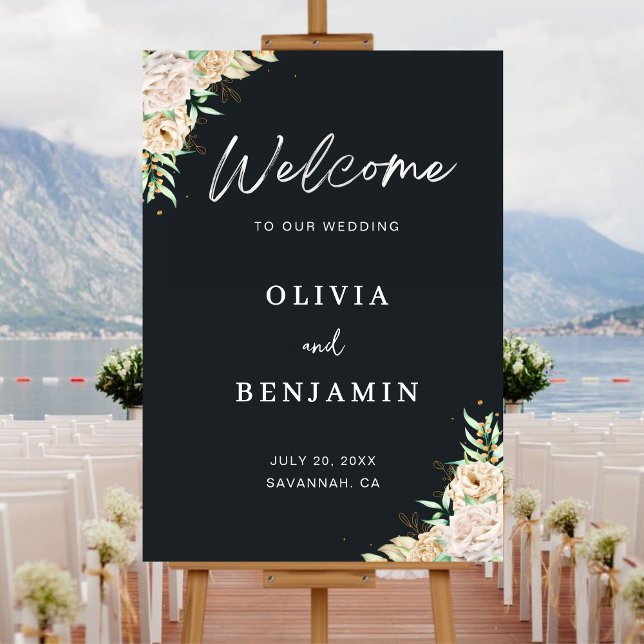 Elegant Black Floral Wedding Welcome Sign (Creator Uploaded)