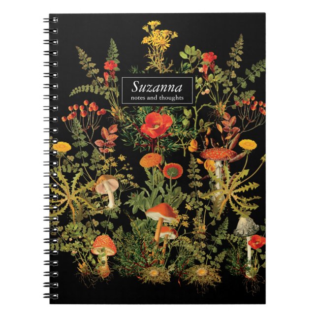 Elegant Black Florals Botanicals Fall Notebook (Front)