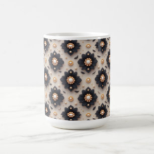 Elegant Black Flower Embellishments With Pearl Coffee Mug
