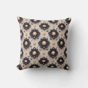 Elegant Black Flower Embellishments With Pearl Throw Pillow