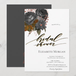 Elegant Black Flowers Bridal Shower Invitation