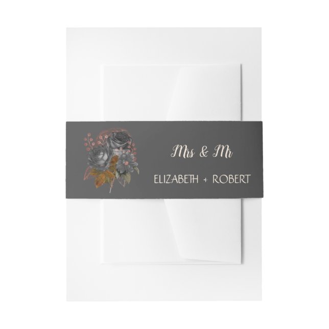 Elegant Black Flowers  Invitation Belly Band (Front Example)