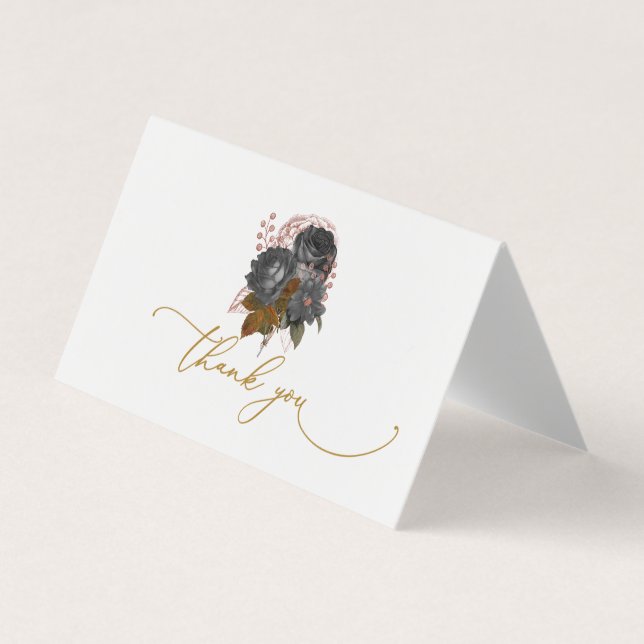 Elegant Black Flowers Thank You Card (Front)