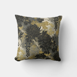 Elegant Black Flowers Throw Pillow-vintage Throw Pillow