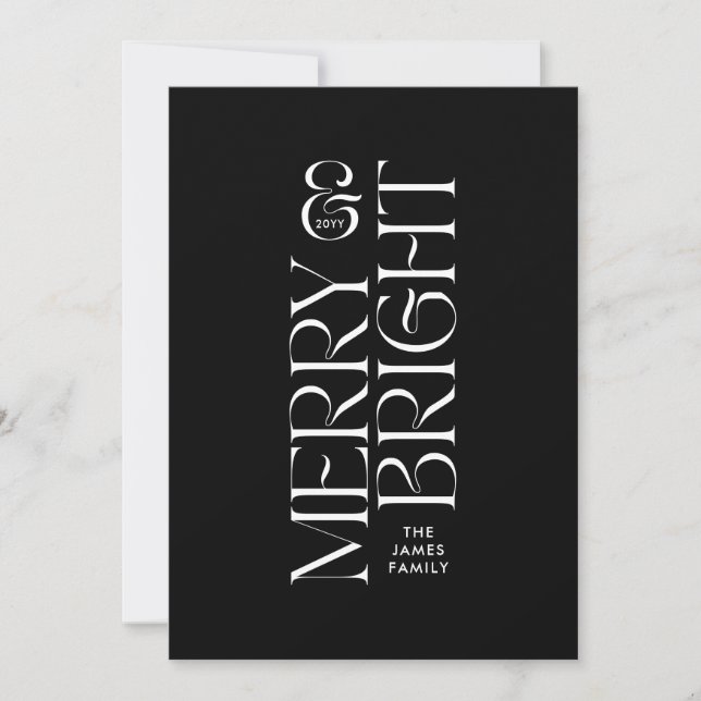 Elegant black foliage modern minimal typography holiday card (Front)