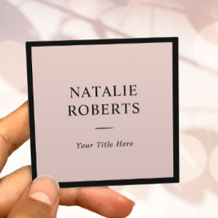 Elegant Black Frame Blush Pink Minimalist Square Business Card