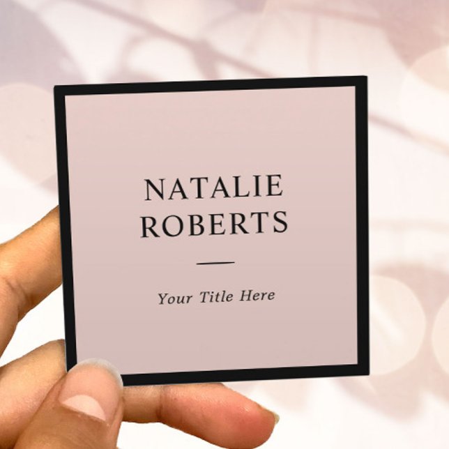 Elegant Black Frame Blush Pink Minimalist Square Business Card (Creator Uploaded)