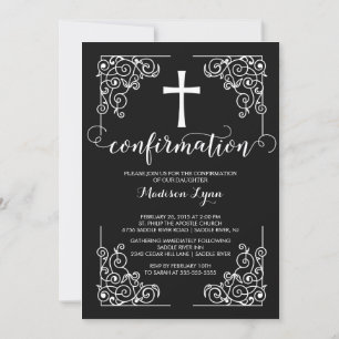 Elegant Black Frame Cross Confirmation Invitation