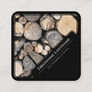 Elegant black framed wooden style wood stack square business card