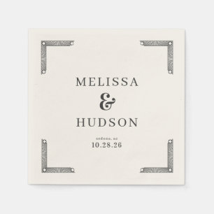 Elegant Black Geometric Border Napkin